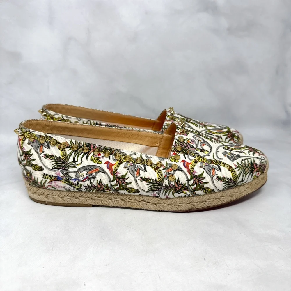 Christian Louboutin Loubi Jungle Ares Spike Studded Flat Espadrille Shoes 41